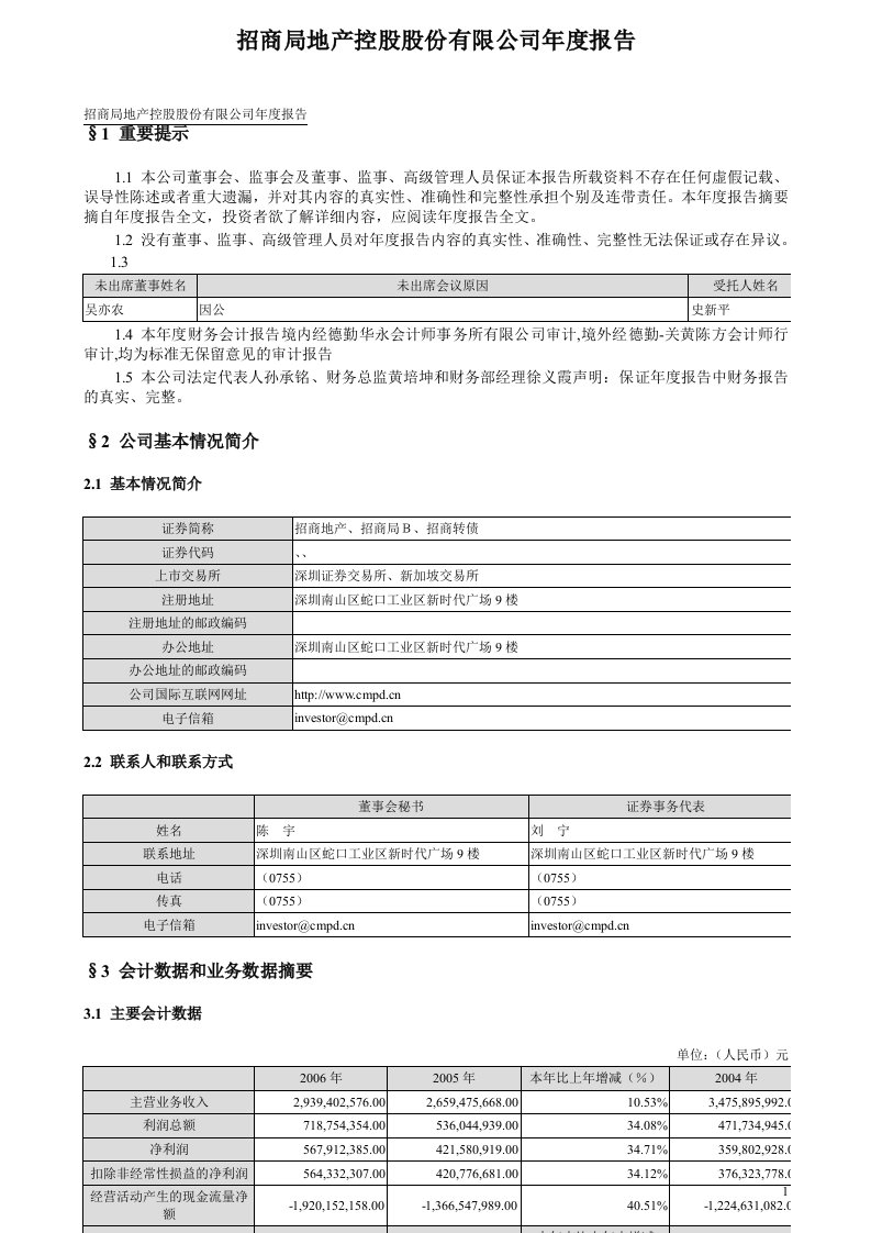 招商局地产控股股份有限公司年度报告2