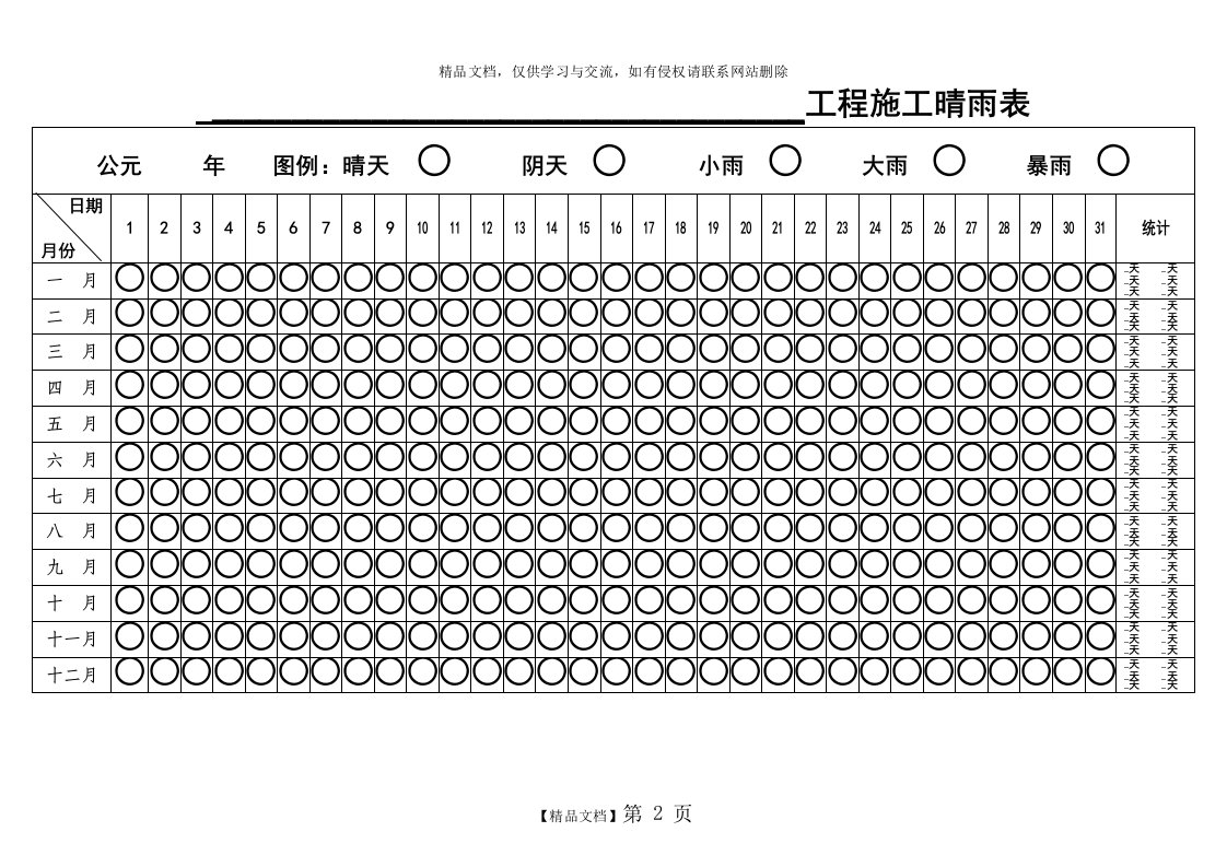 工程施工晴雨表范本