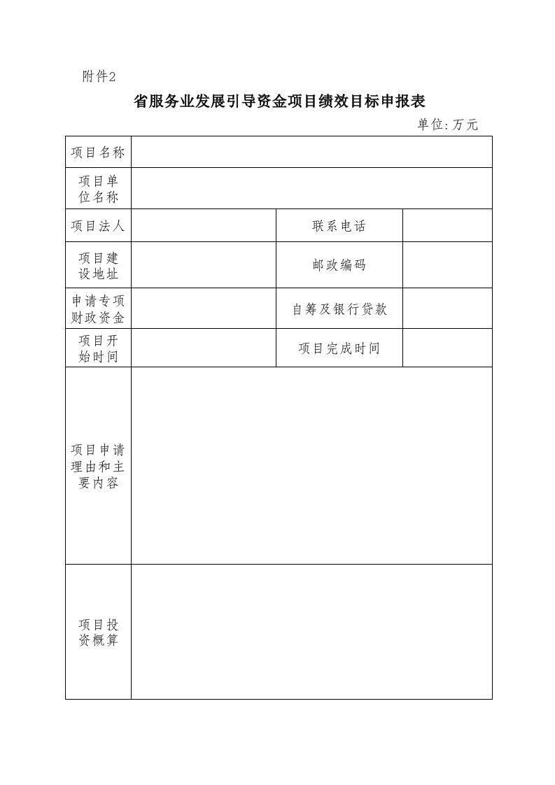 省服务业发展引导资金项目绩效目标申报表