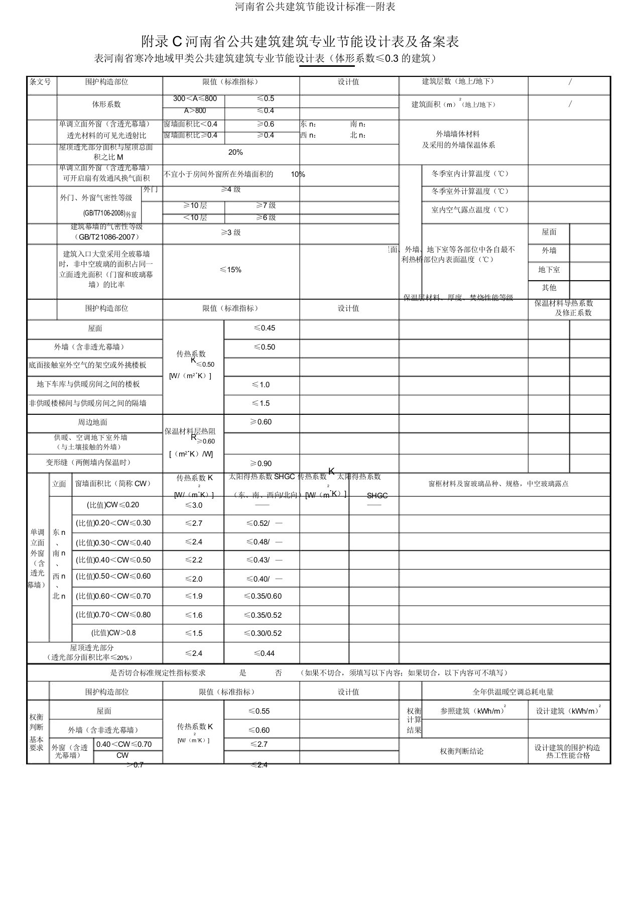 河南省公共建筑节能设计标准附表