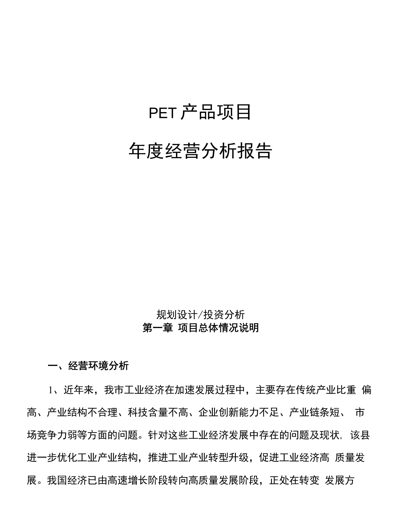 PET产品项目年度经营分析报告