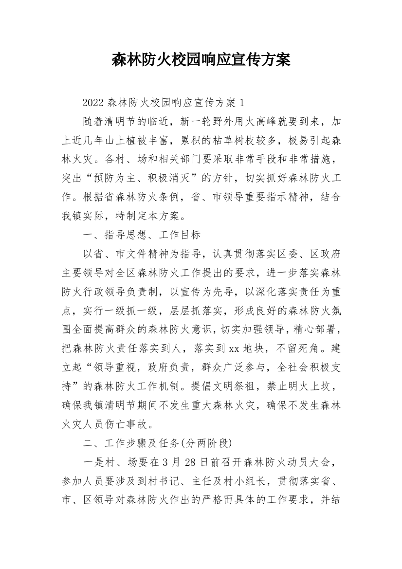 森林防火校园响应宣传方案