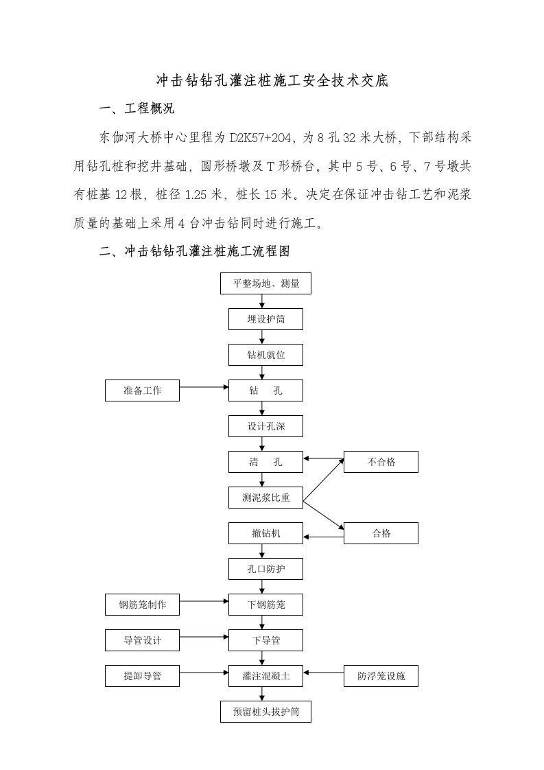 冲击钻钻孔灌注桩施工安全技术交底