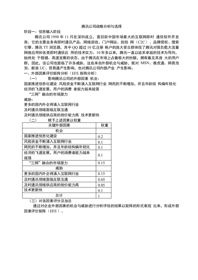 腾讯公司战略分析与选择