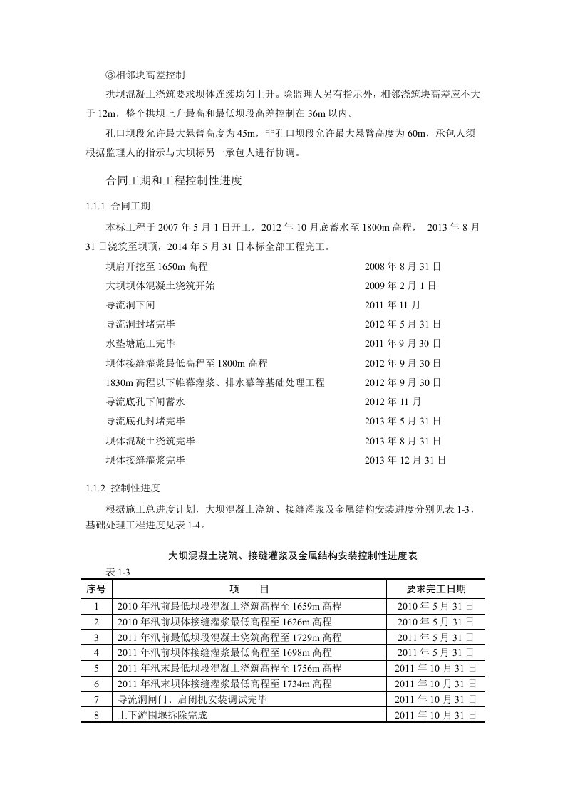 锦屏大坝相邻块高差控制及控制性进度工期