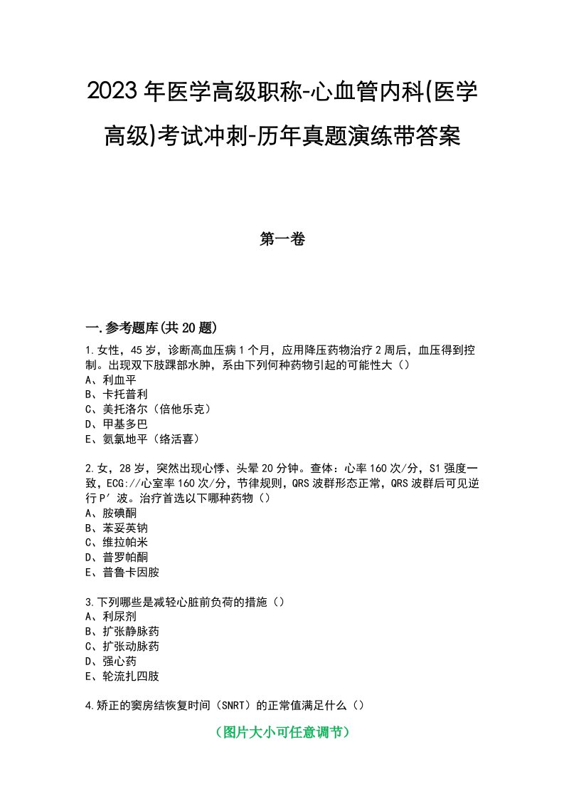 2023年医学高级职称-心血管内科(医学高级)考试冲刺-历年真题演练带答案