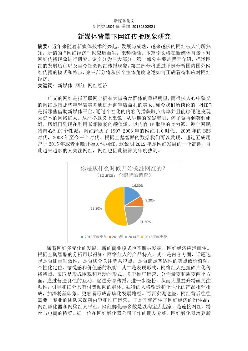 新媒体背景下网红传播现象研究