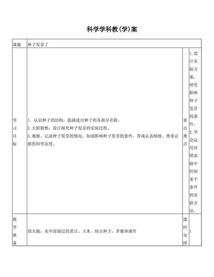 《种子发芽了》教案