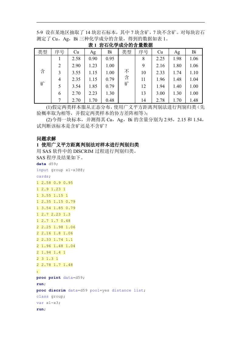 应用多元统计分析sas作业