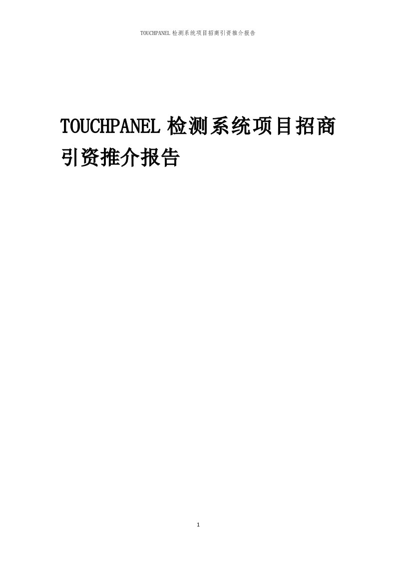 TOUCHPANEL检测系统项目招商引资推介报告