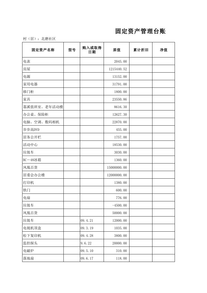 固定资产管理台账