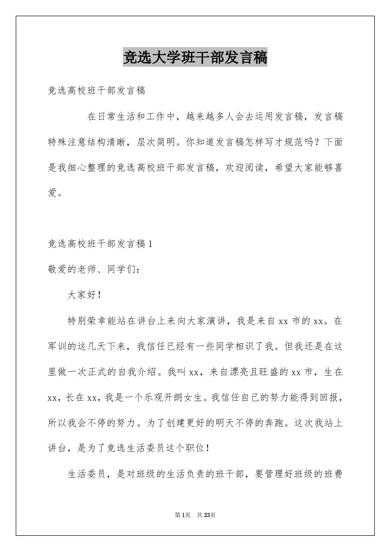 竞选大学班干部发言稿例文