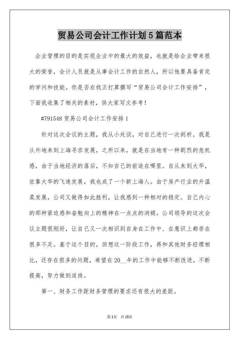 贸易公司会计工作计划5篇范本