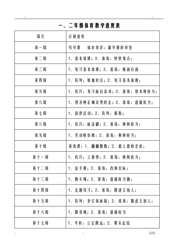 小学一年级体育教案全集