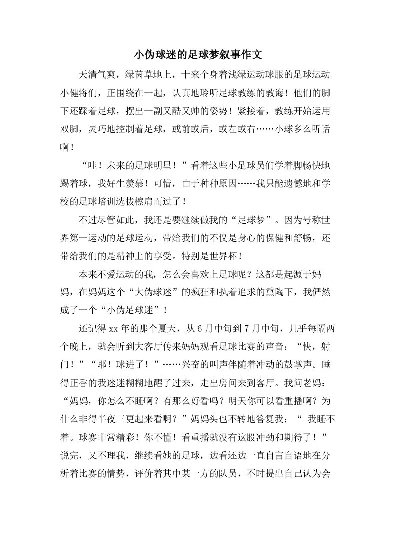 小伪球迷的足球梦叙事作文