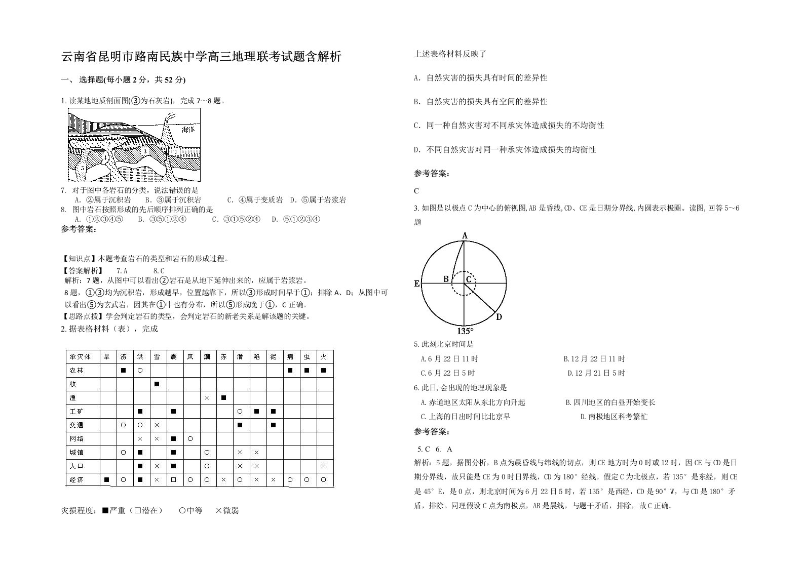 云南省昆明市路南民族中学高三地理联考试题含解析