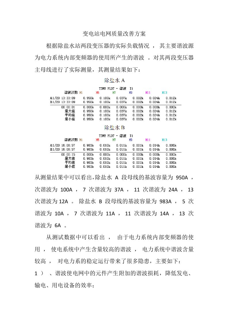 变电站电网质量改善方案