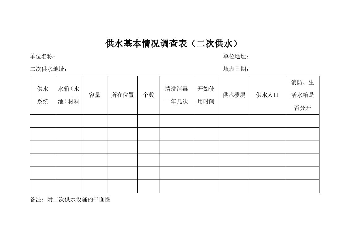 供水基本情况调查表（二次供水）