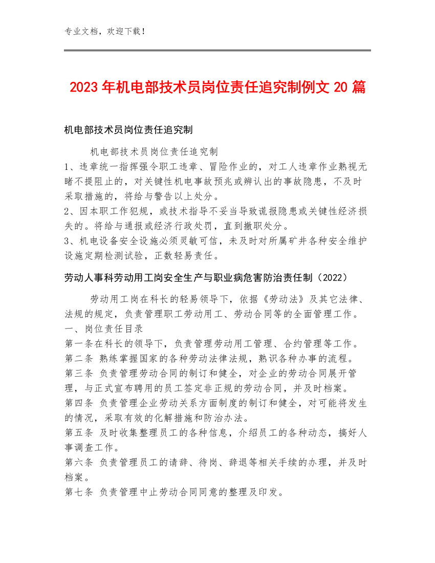 2023年机电部技术员岗位责任追究制例文20篇