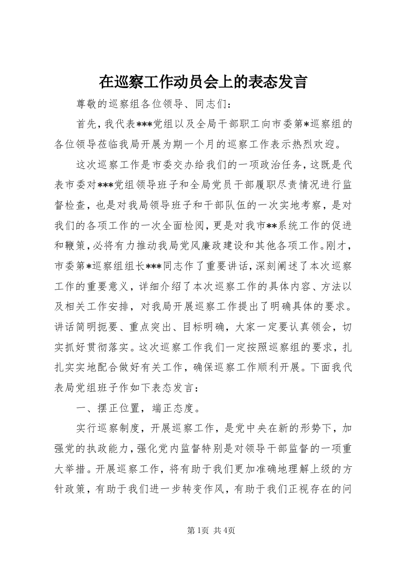 在巡察工作动员会上的表态发言