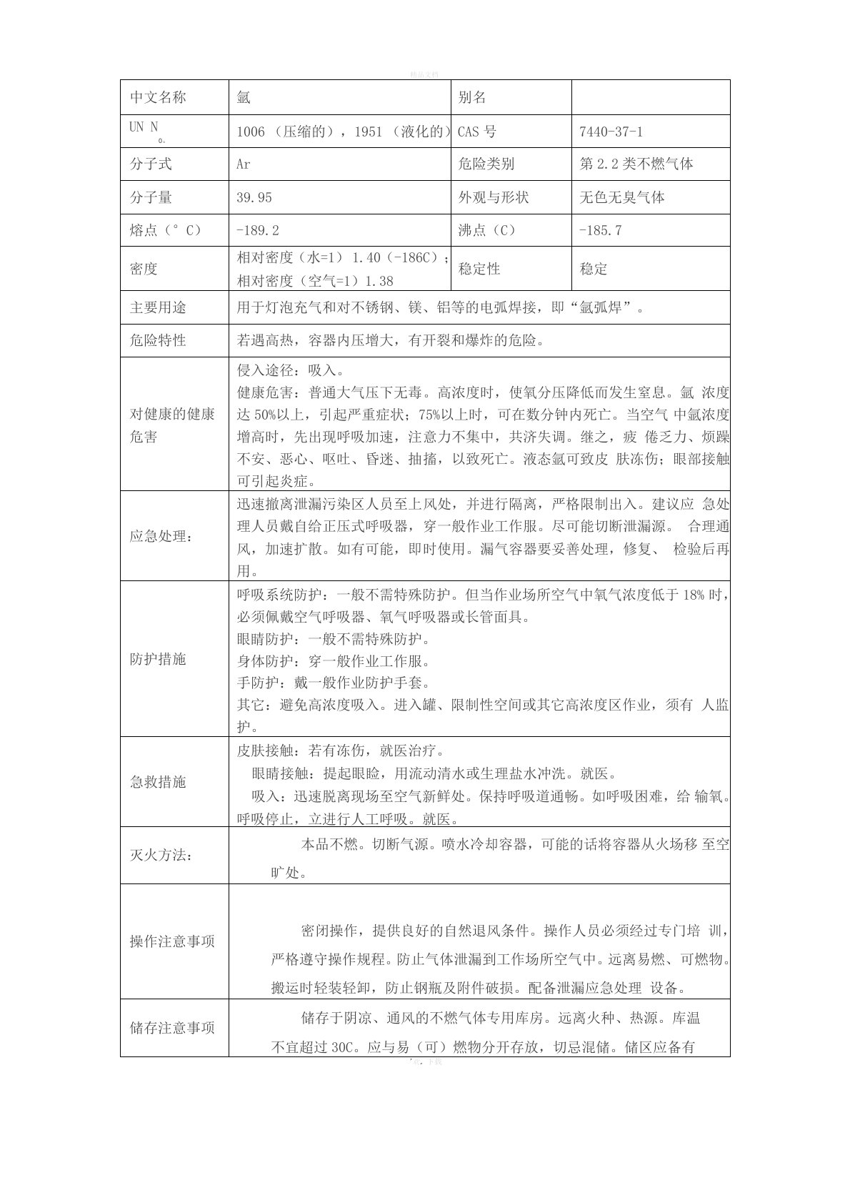 氩气理化特性表