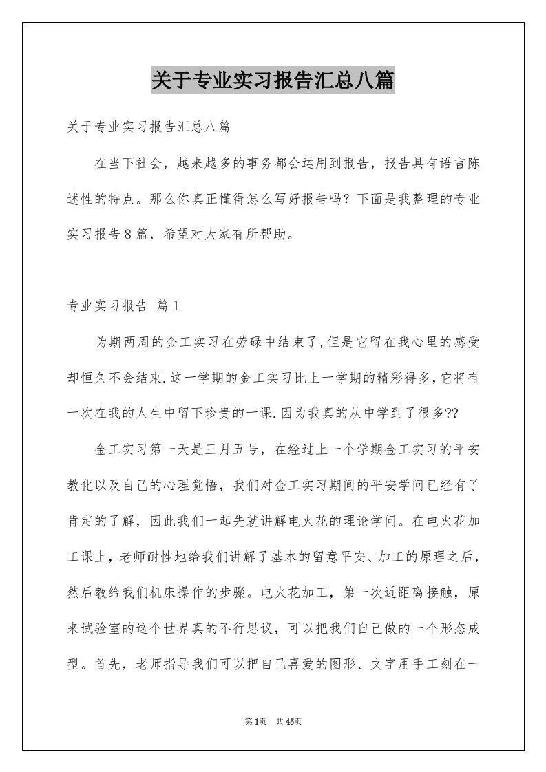 关于专业实习报告汇总八篇例文