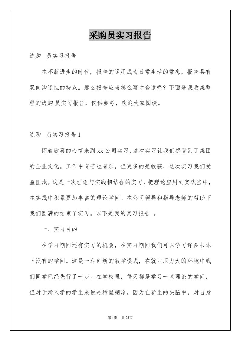 采购员实习报告精品