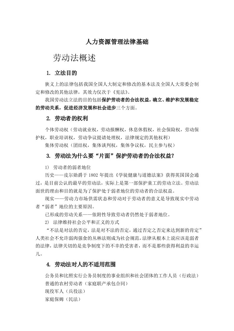 人力资源管理法律基础劳动法考试重点全集含论述题