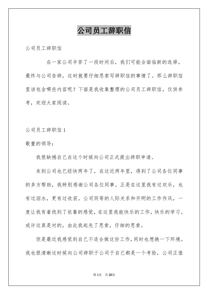 公司员工辞职信例文8