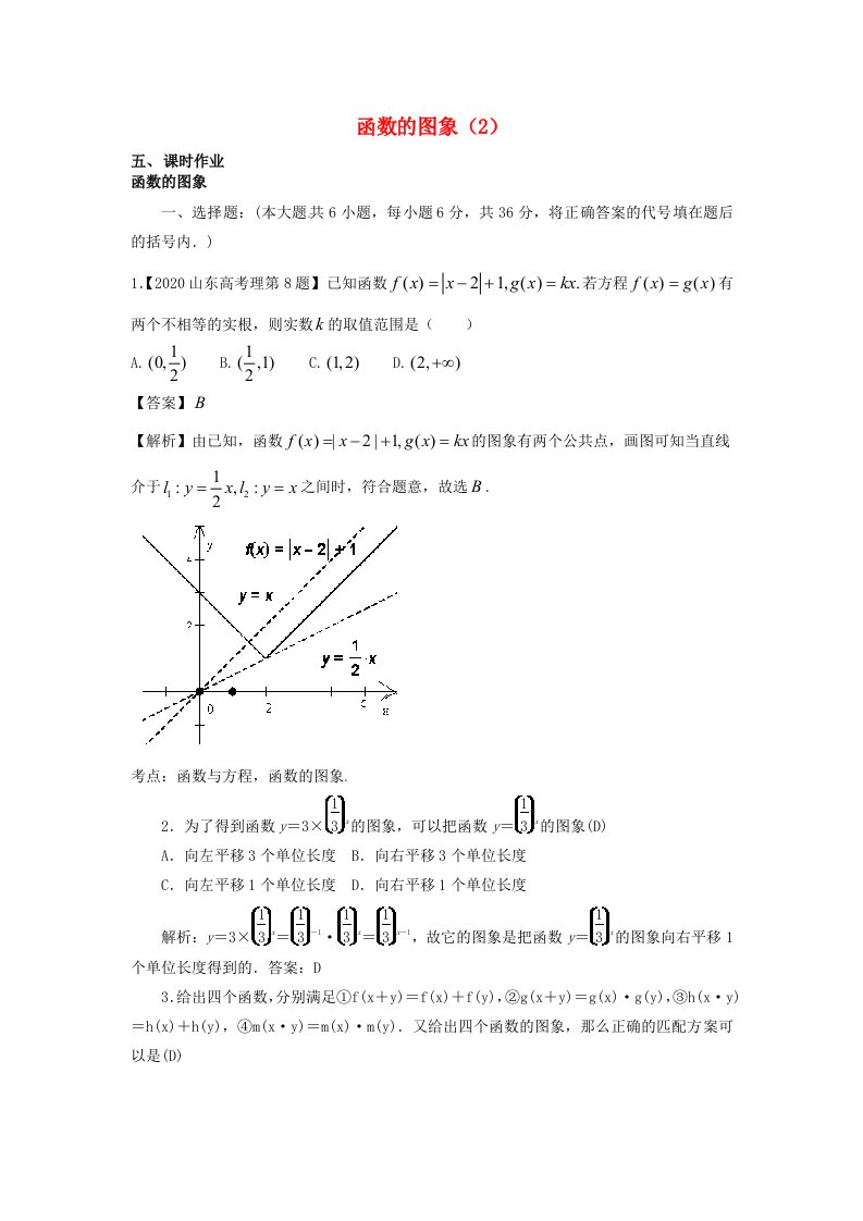 吉林省东北师范大学附属中学2020届高三数学第一轮复习函数的图象2教案文通用