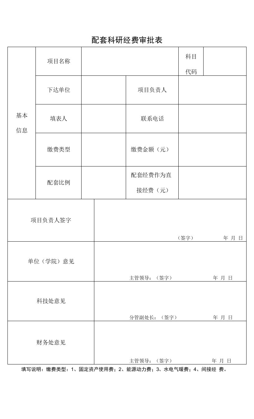 配套科研经费审批表