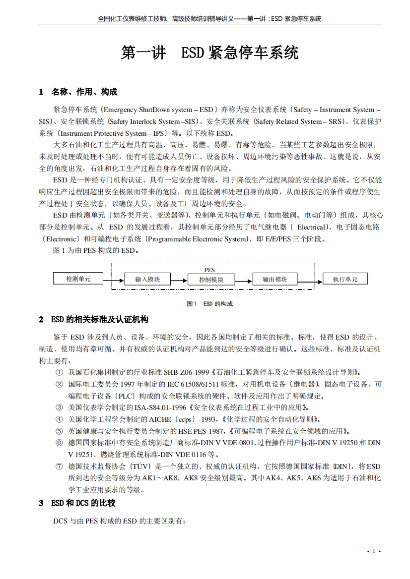 紧急停车系统ESD