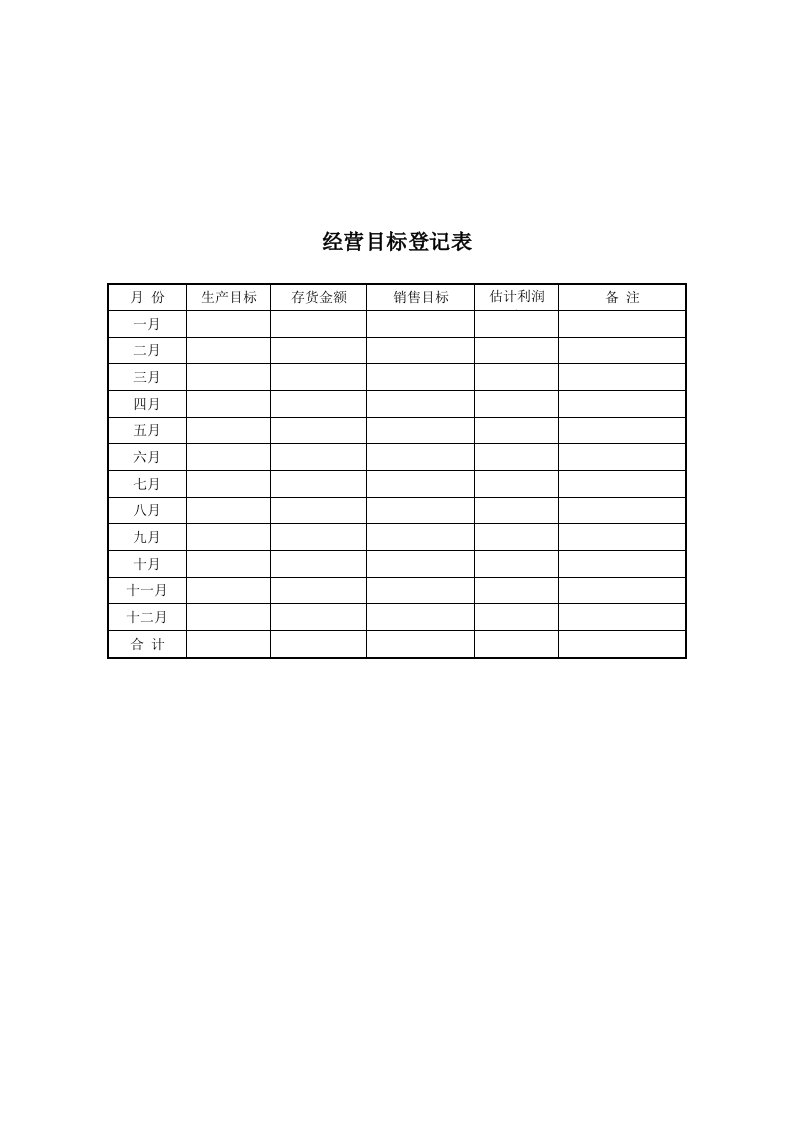 经营目标登记表