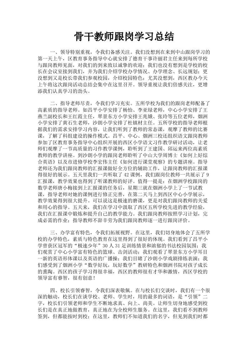 骨干教师跟岗学习总结