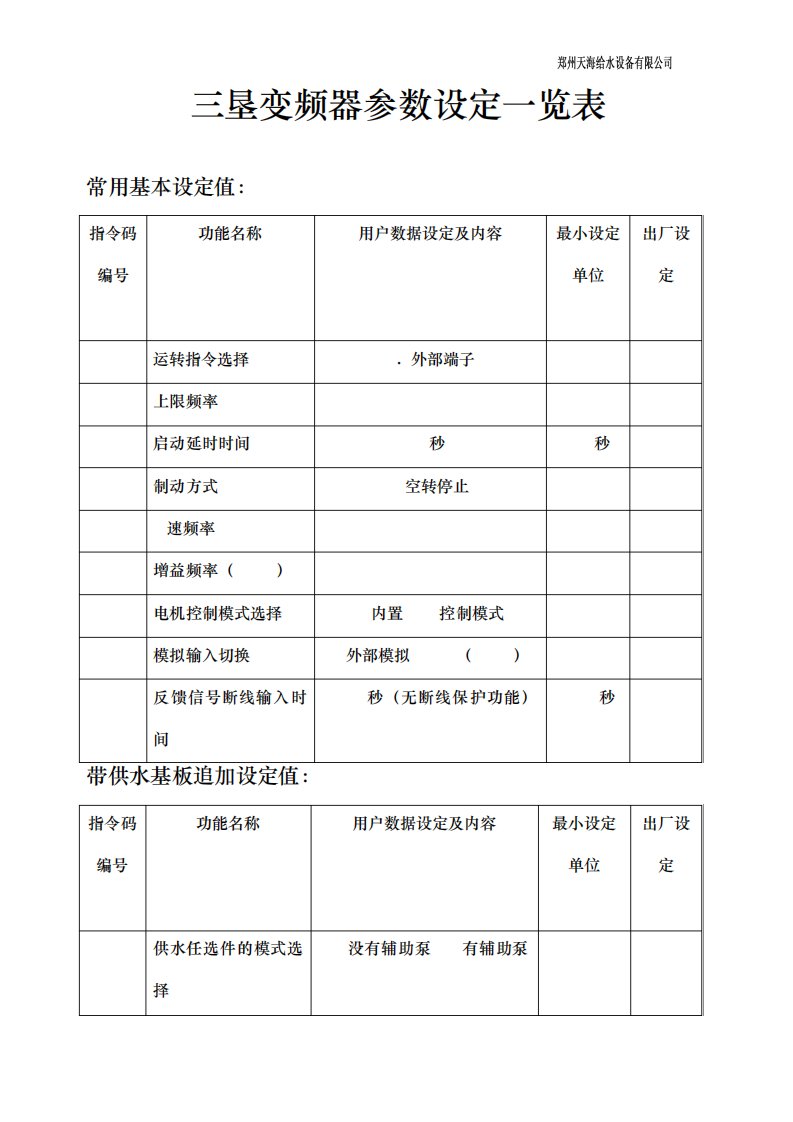 三垦变频器参数设定一览表