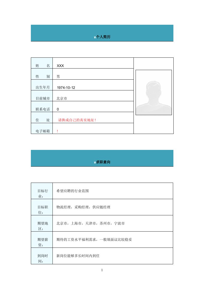 采购经理简历模板表单