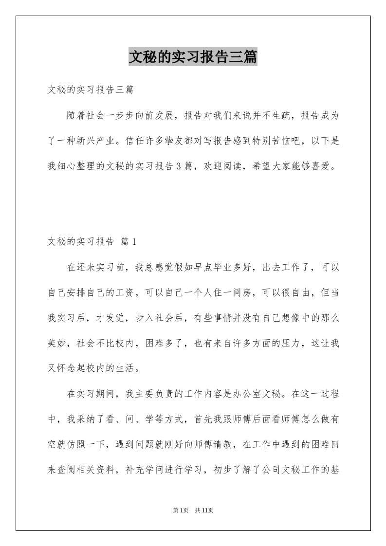 文秘的实习报告三篇范本