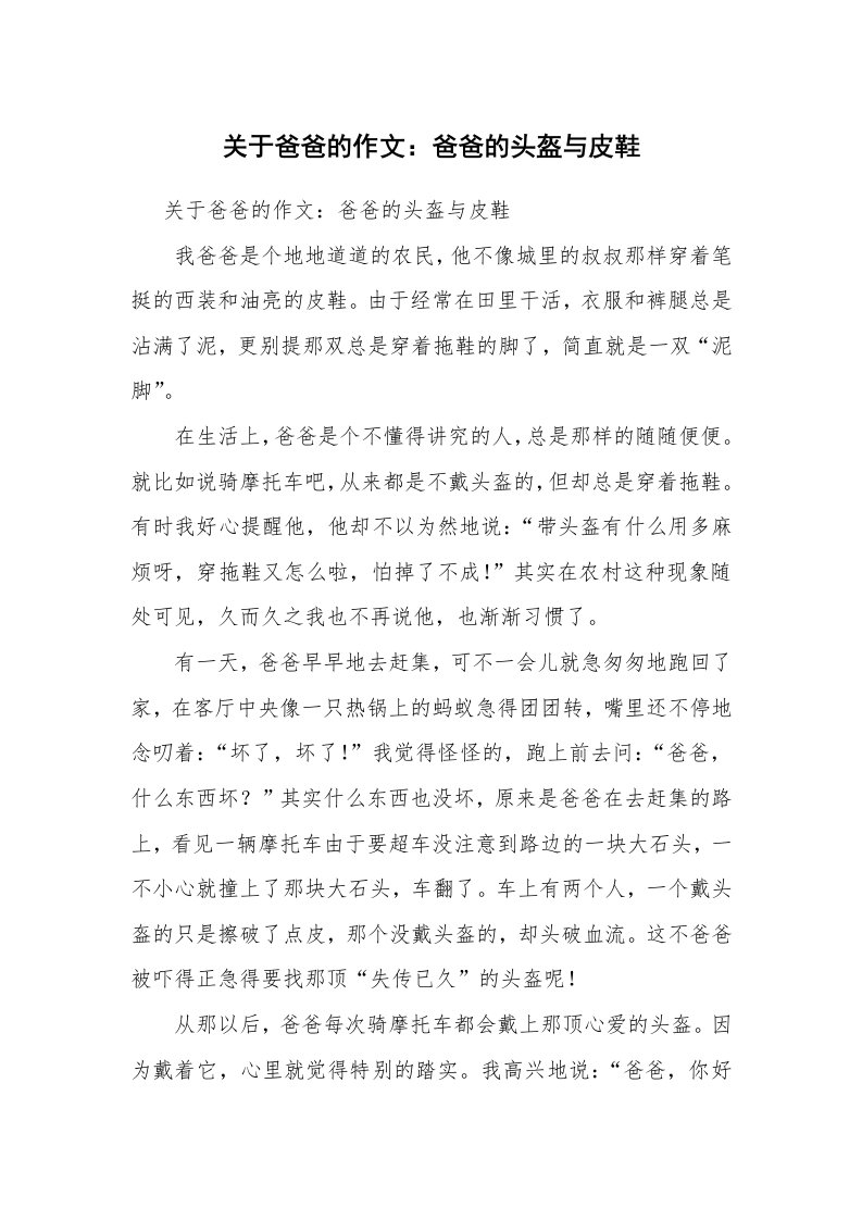 关于爸爸的作文：爸爸的头盔与皮鞋