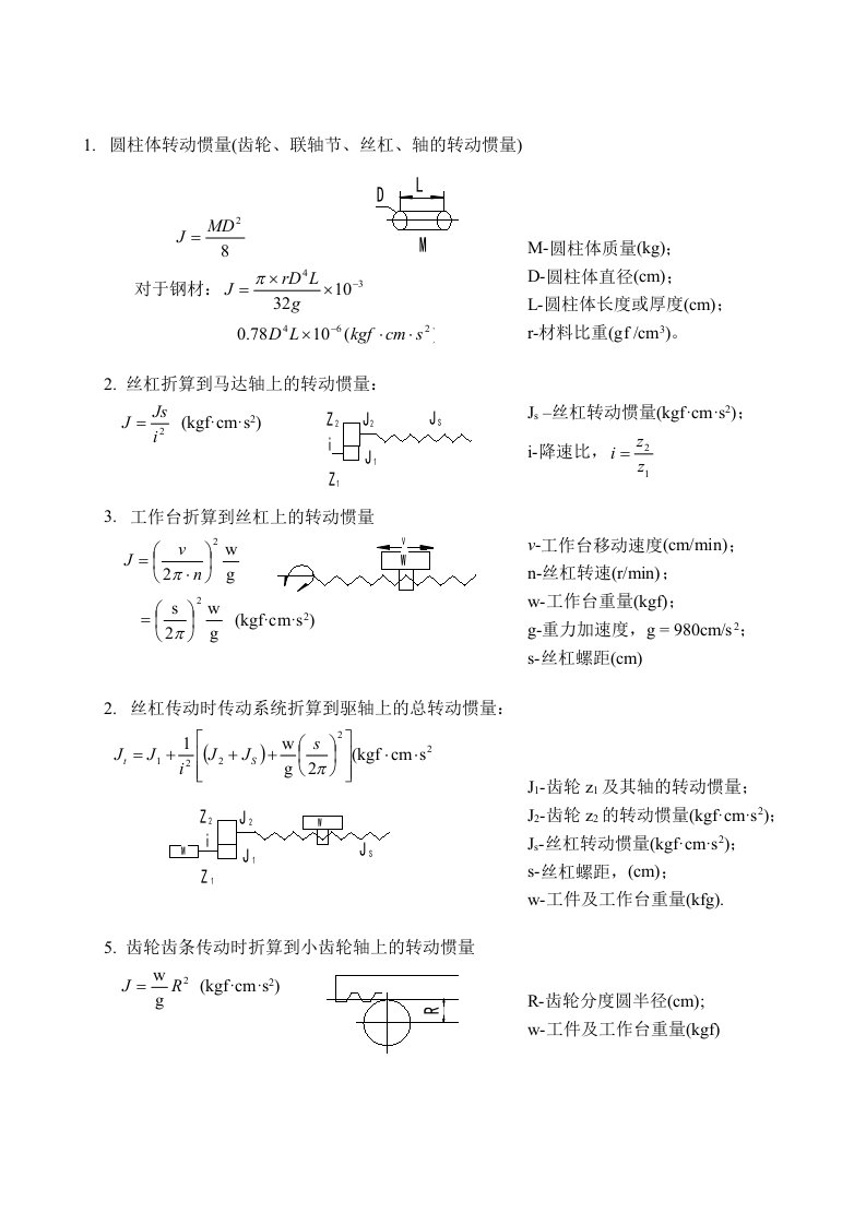 机械设计转动惯量计算公式