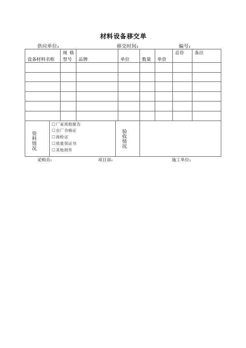 生产管理--材料设备移交单064.28