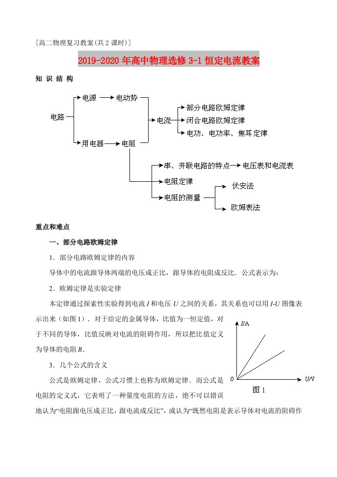 2019-2020年高中物理选修3-1恒定电流教案