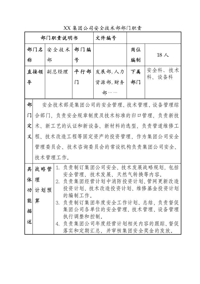 某公司安全技术部部门职责