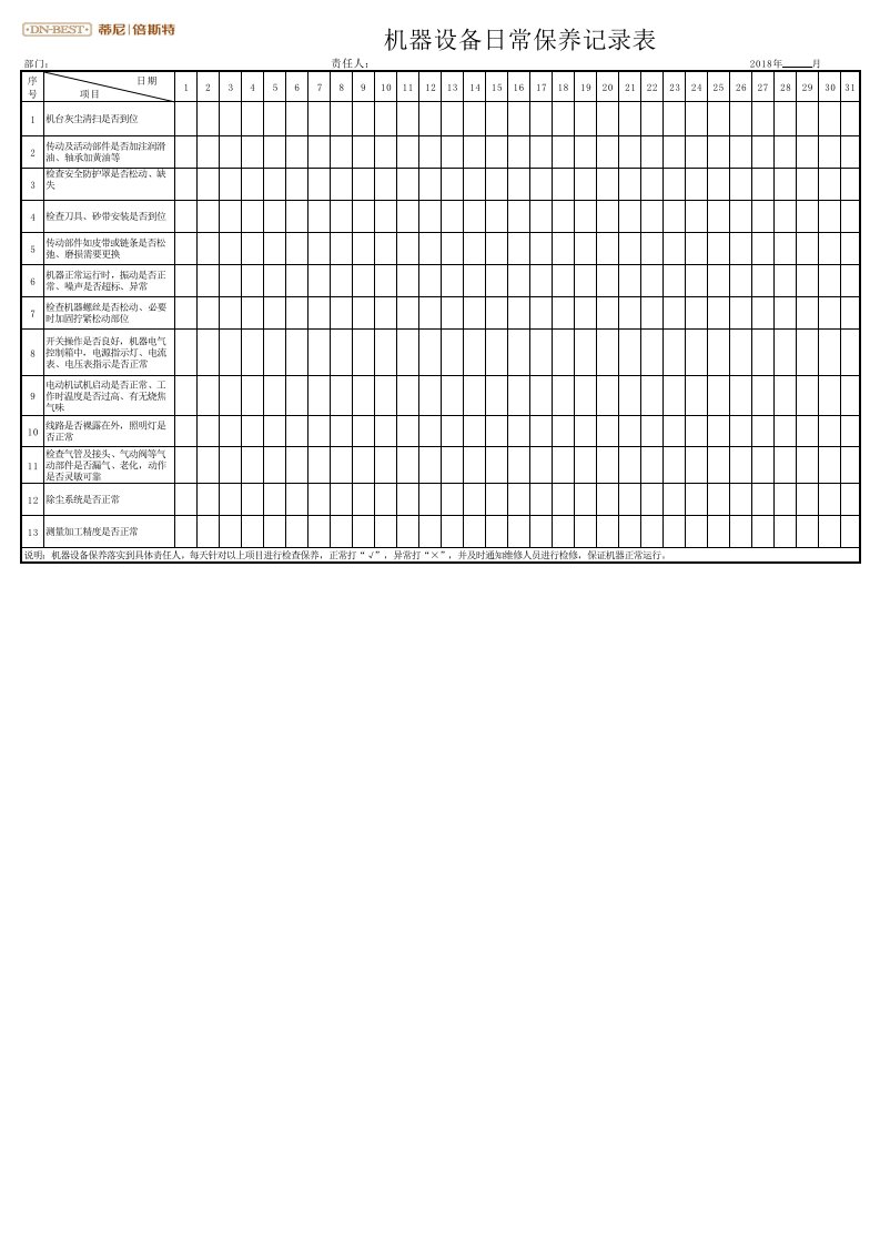 机器设备日常保养报告表格-1