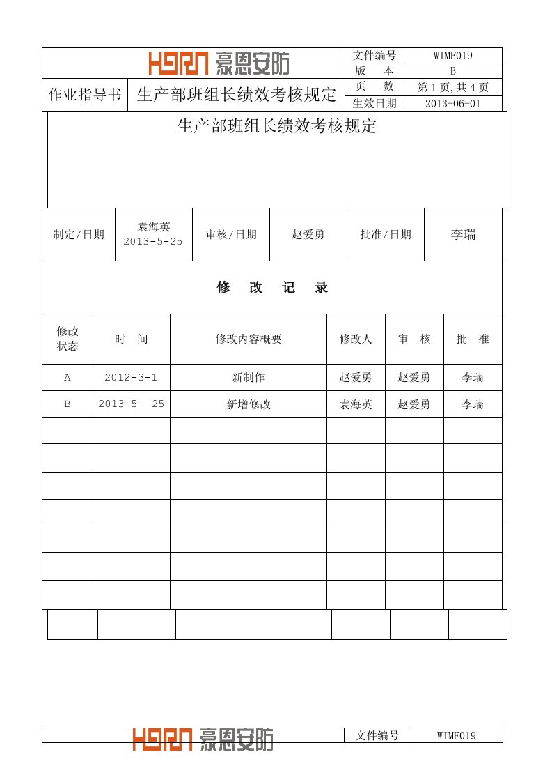 生产部班组长绩效考核规定