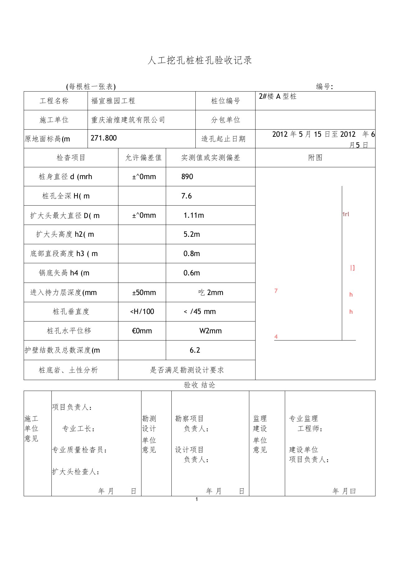 人工挖孔桩验收表格