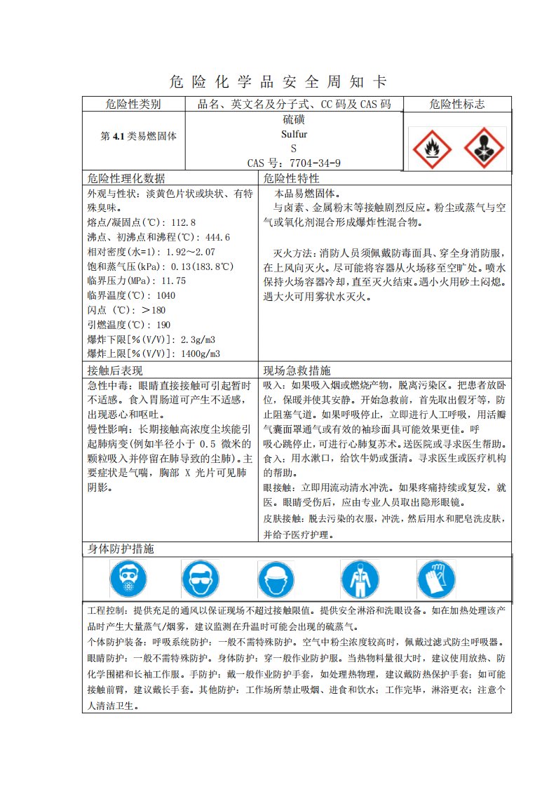 硫磺安全周知卡MSDS9