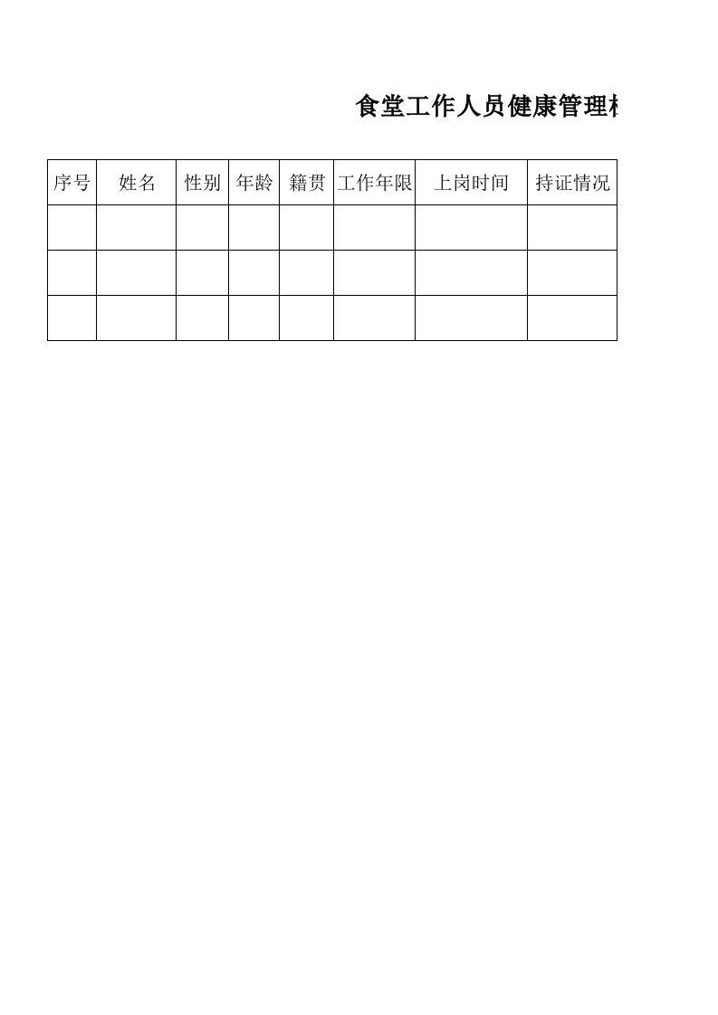 食堂工作人员健康管理档案