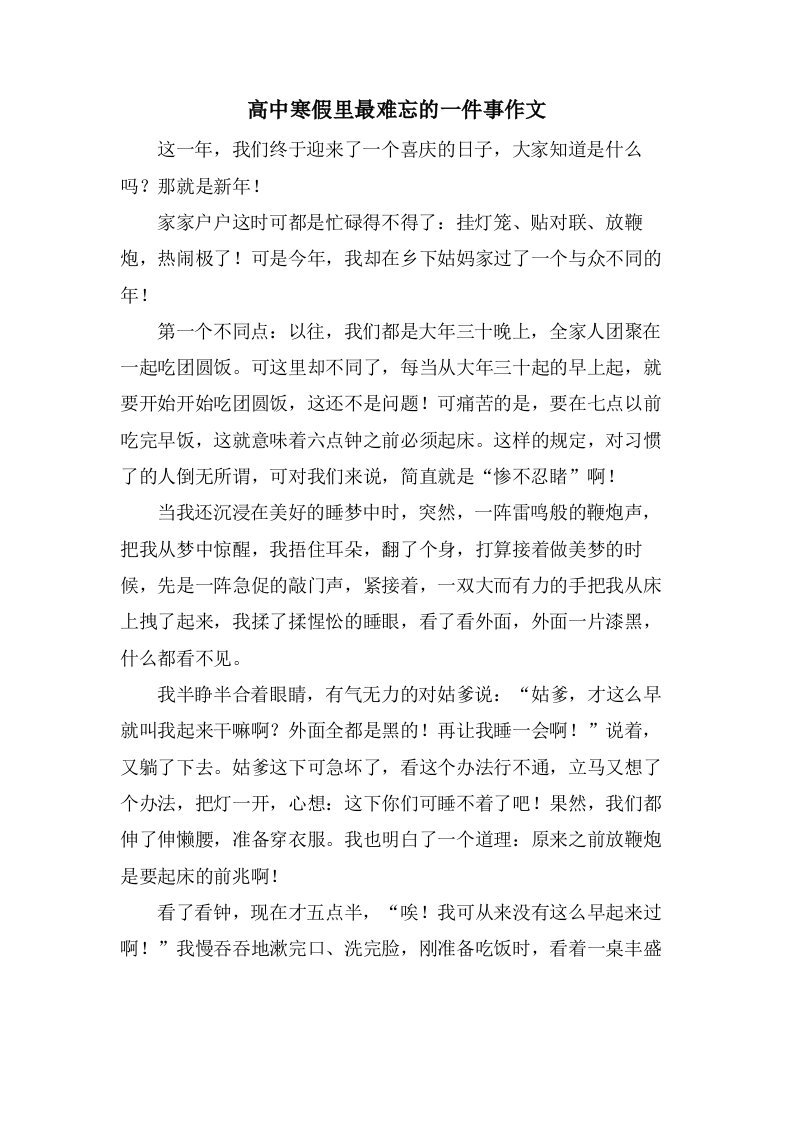 高中寒假里最难忘的一件事作文