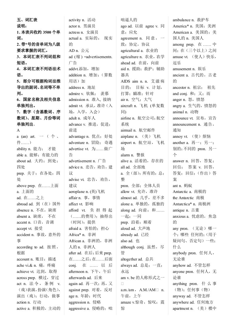 高中英语3500单词表