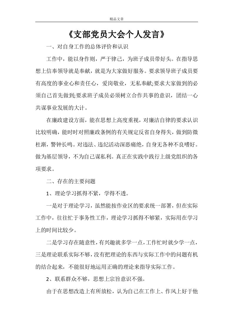 《支部党员大会个人发言》